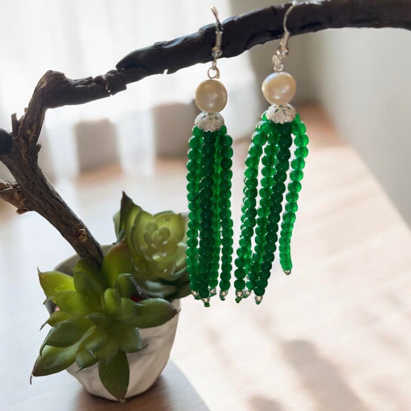 Handcrafted Green Beaded Earring