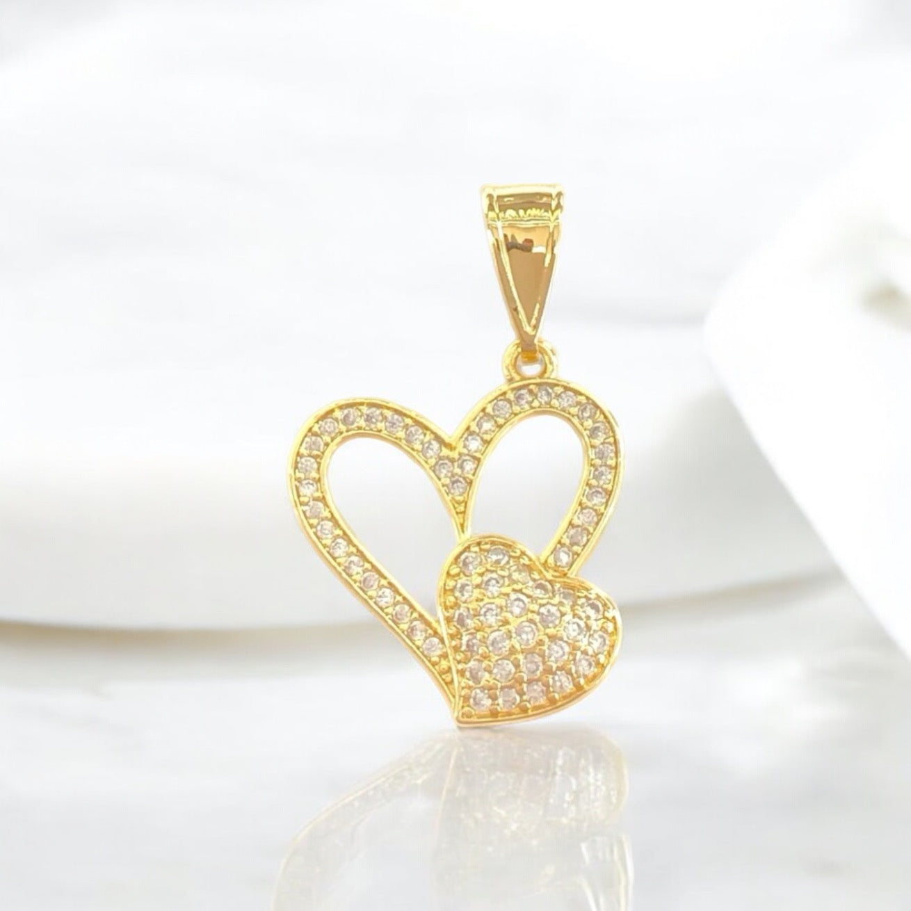 18k Gold Filled Heart Pendant Crafted with Zircon Stone