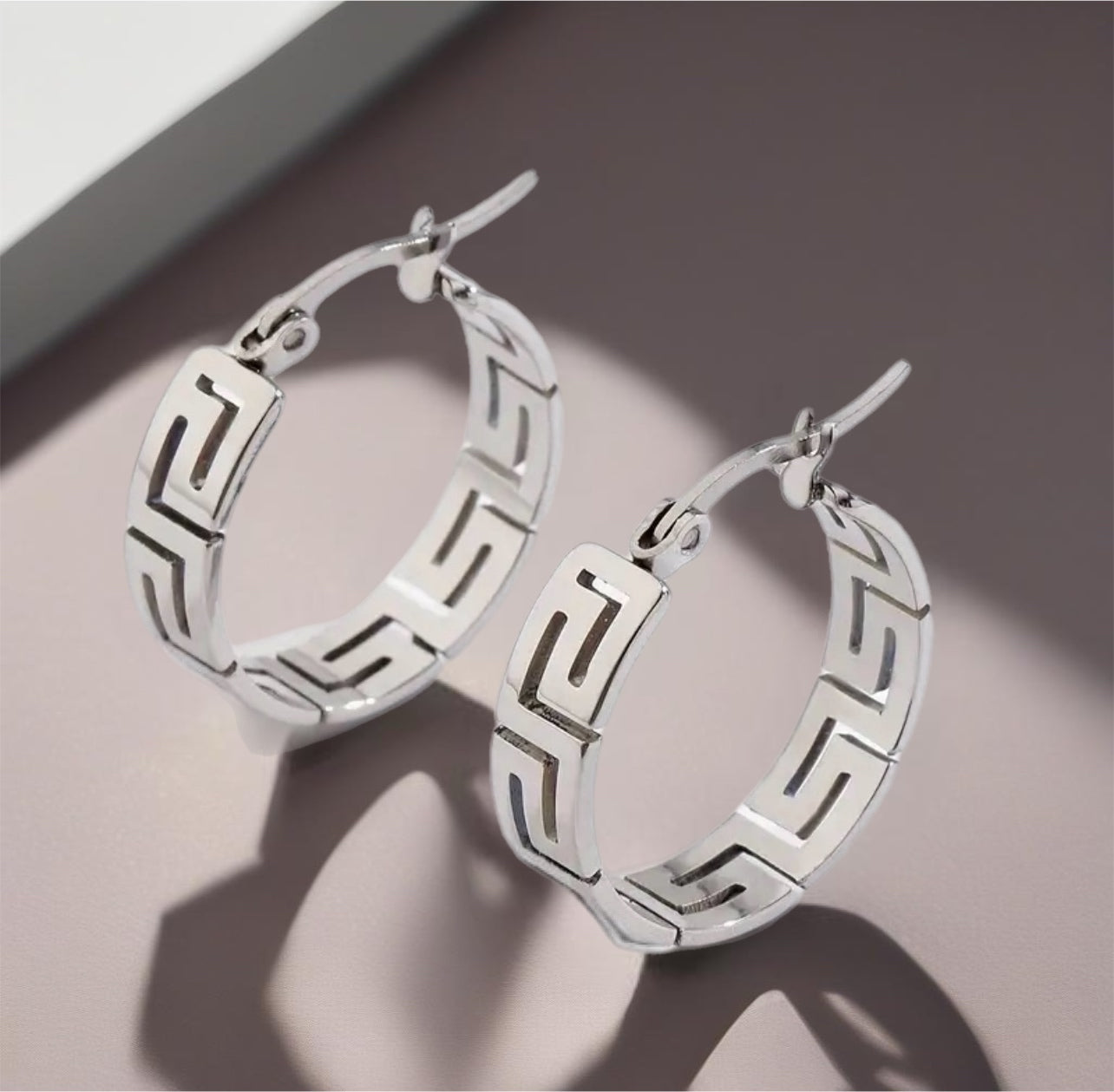 Sterling Silver Carved Hoop Earrings