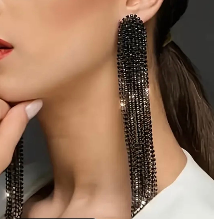 Fashion Long Chain Black Earrings