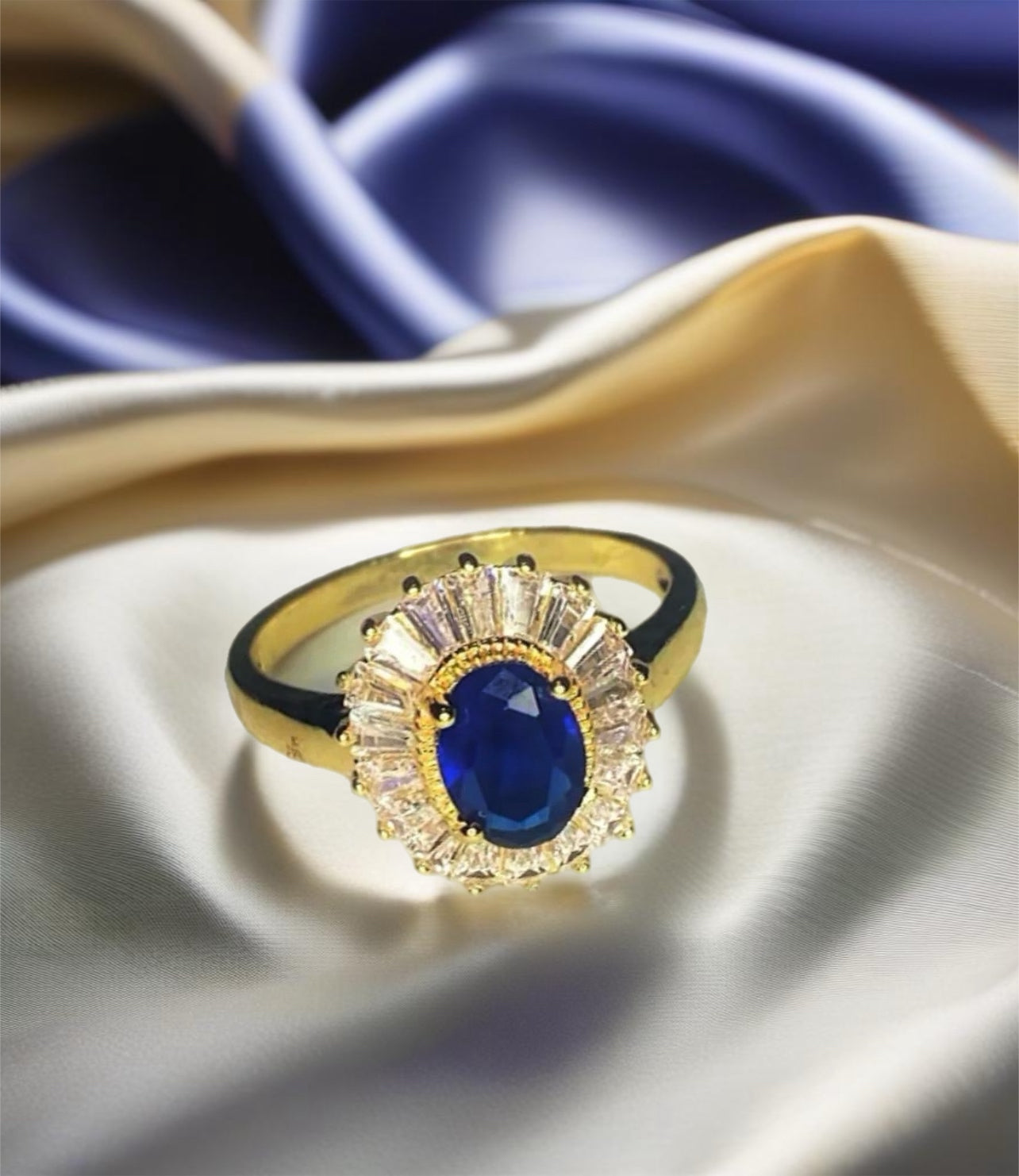 18K Gold Filled Ring with Lab Sapphire and Zircon
