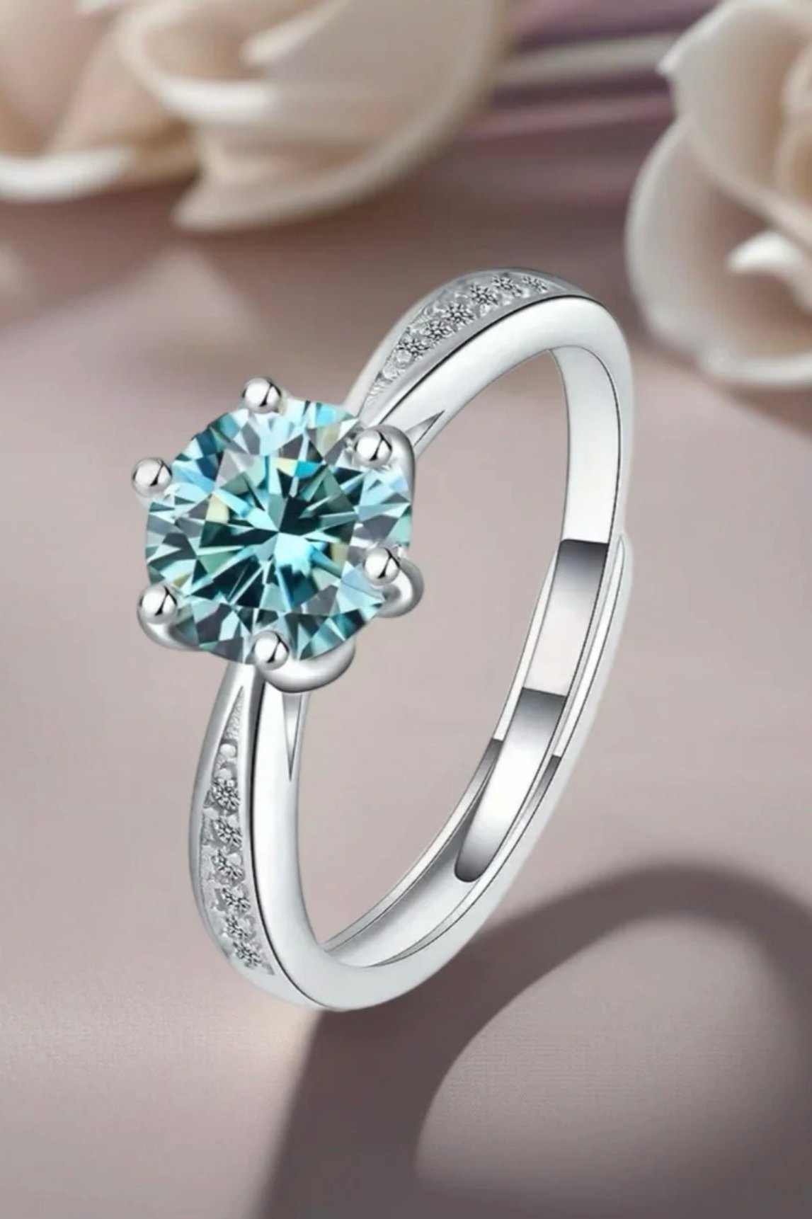 Genuine 925 Silver Blue Moissanite Ring