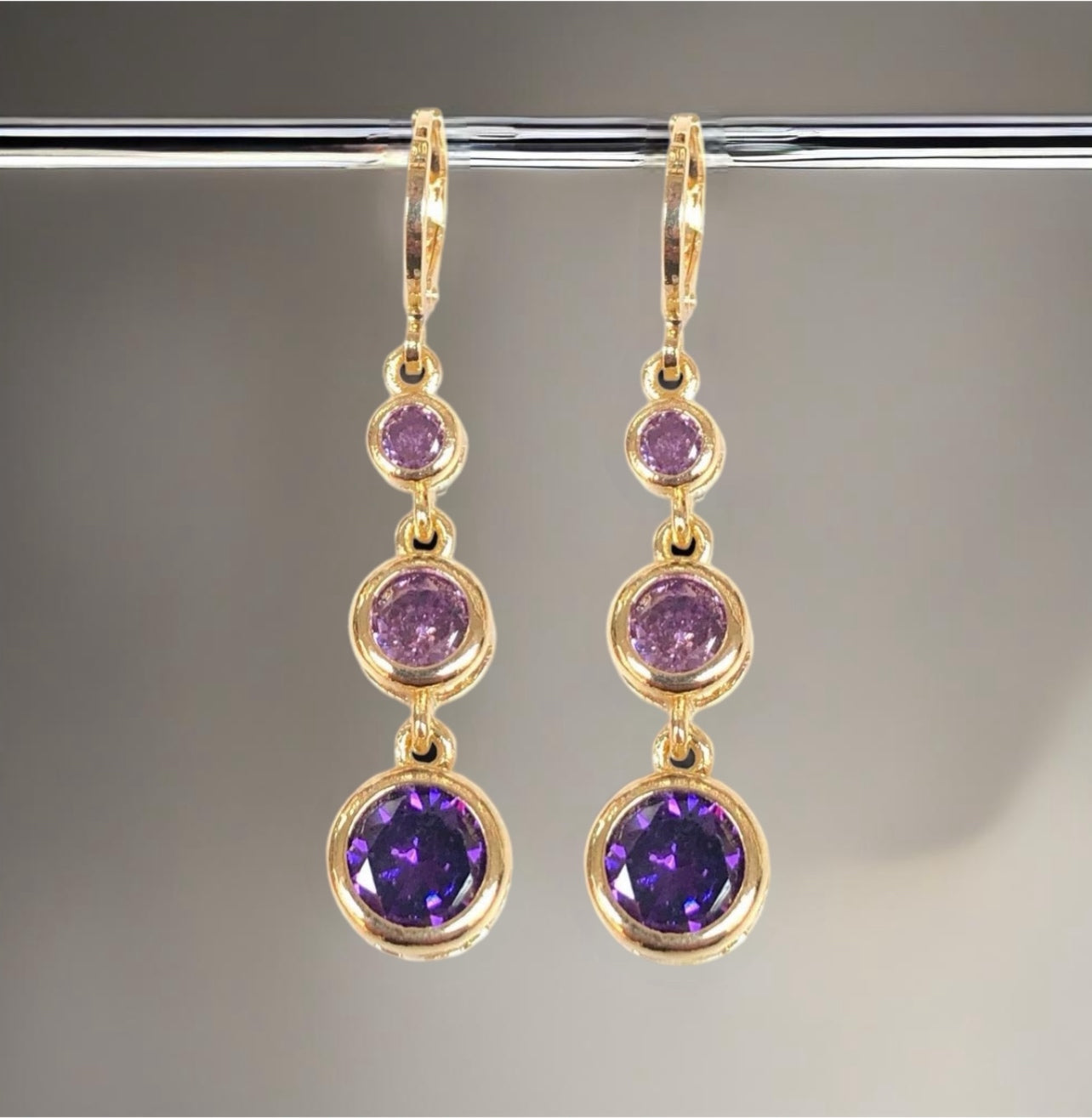 18k Gold Filled Lab Amethyst Drop Earrings