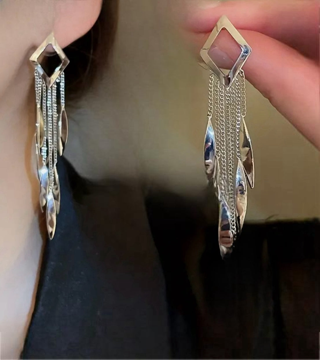 Fashionable Gold Plated Silver Square Tassel Earring