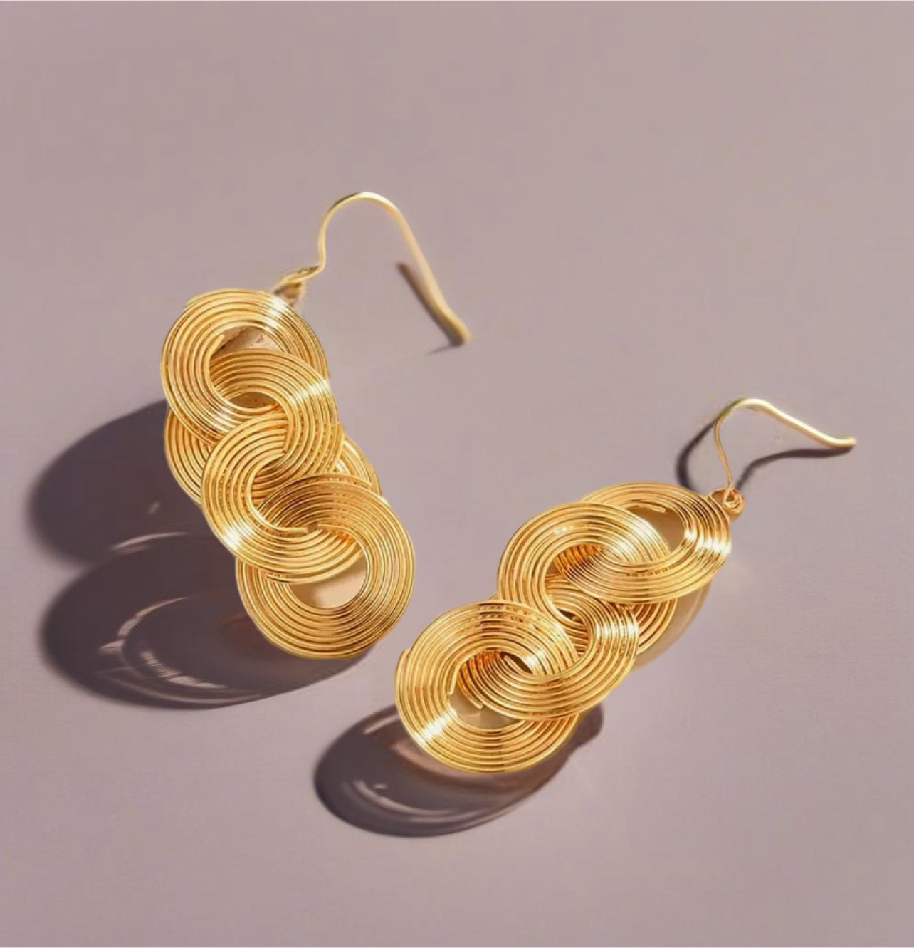 18K Gold Plated Circle Drop Dangle Earrings