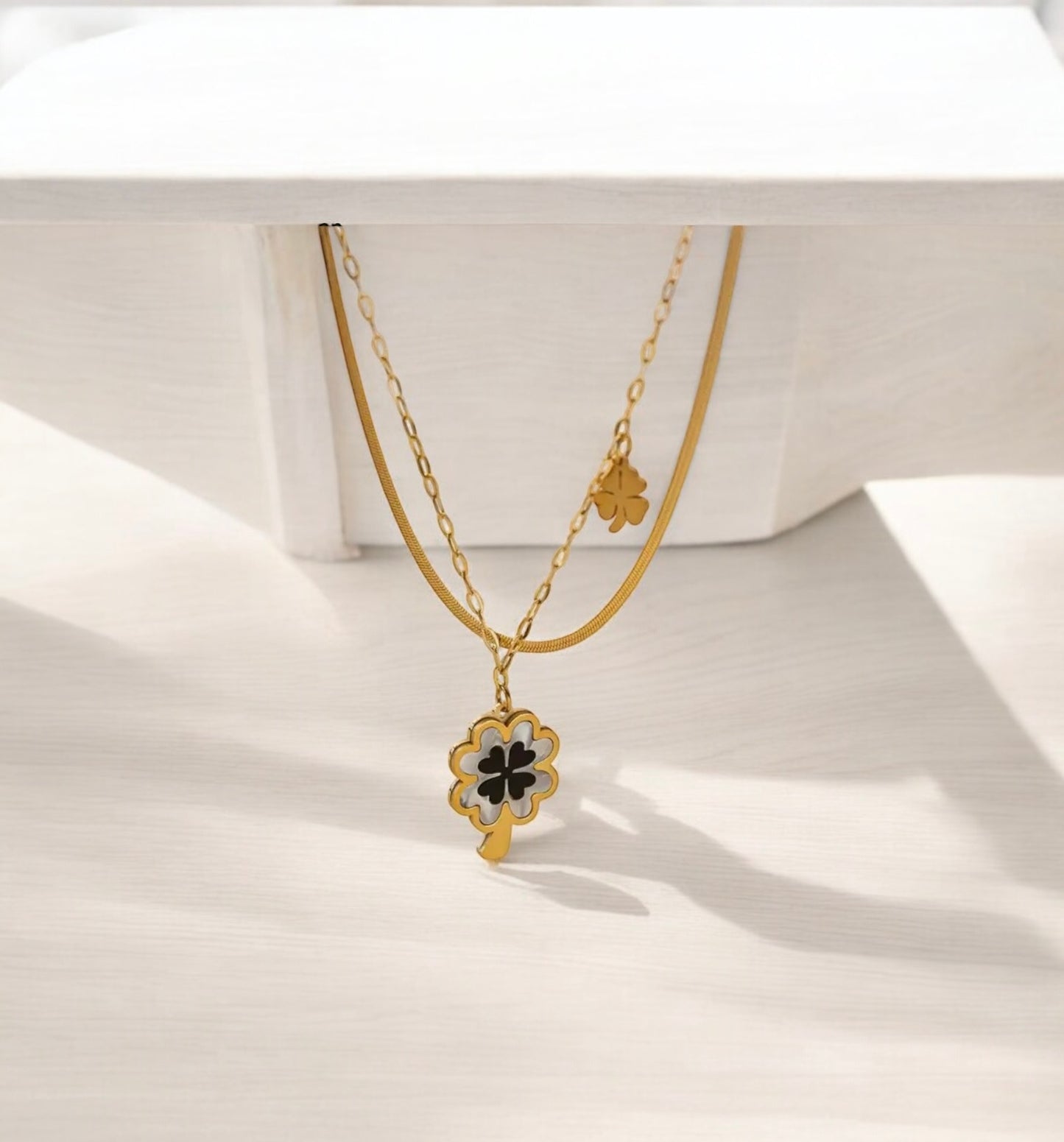 18K Gold Plated Stainless Steel Flower Earring and Necklace Set