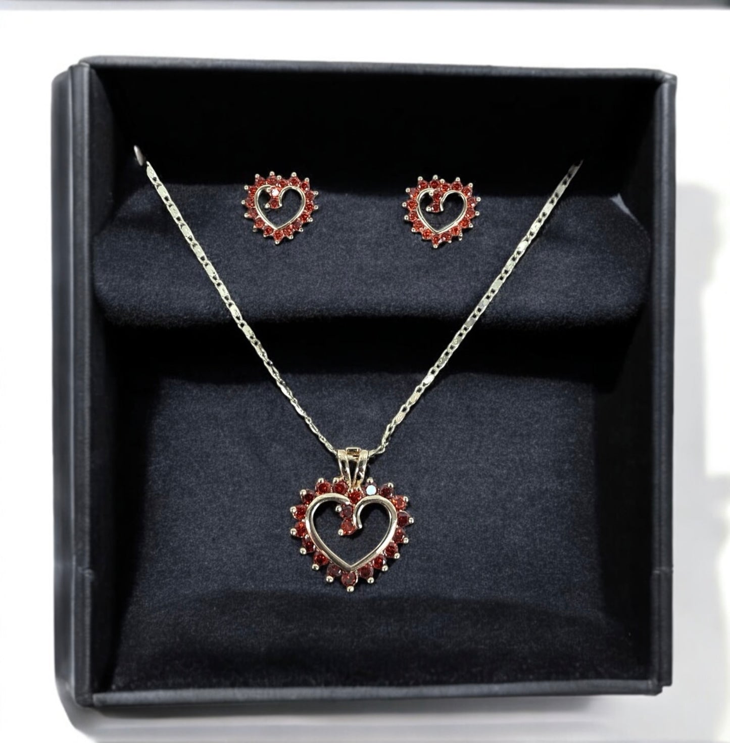18K Gold Filled Red Heart Necklace and Earring Set