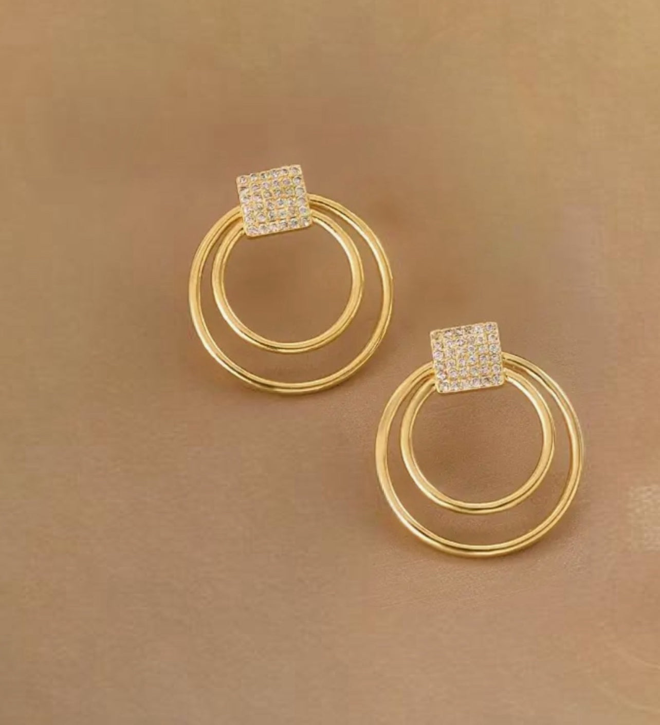 18K Gold Plated Double Round Necklace and Earring Set