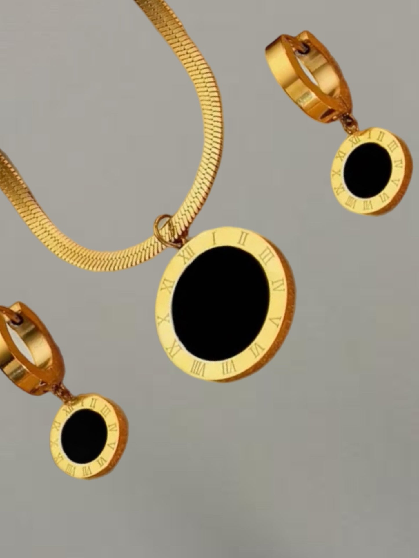 Fashionable Set Necklace and Earring Stanley Steel and Black Enamel