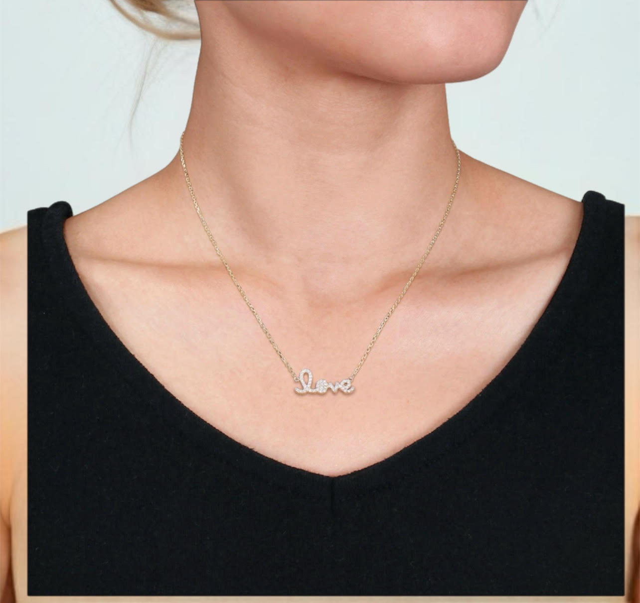 Genuine Solid 14K Gold Diamond Pave "LOVE" Necklace