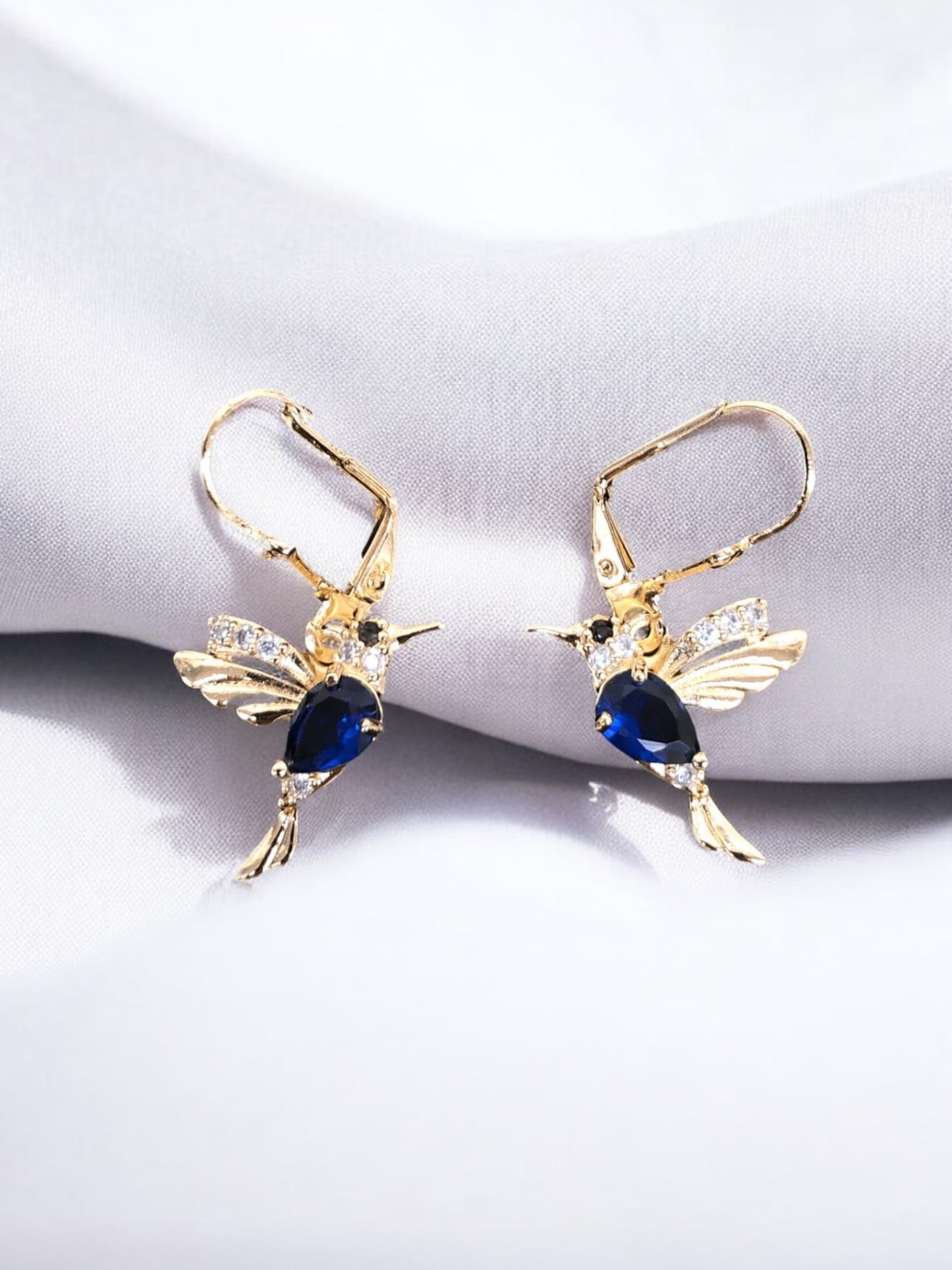 18K Gold Filled Blue Stone Hummingbird Earrings