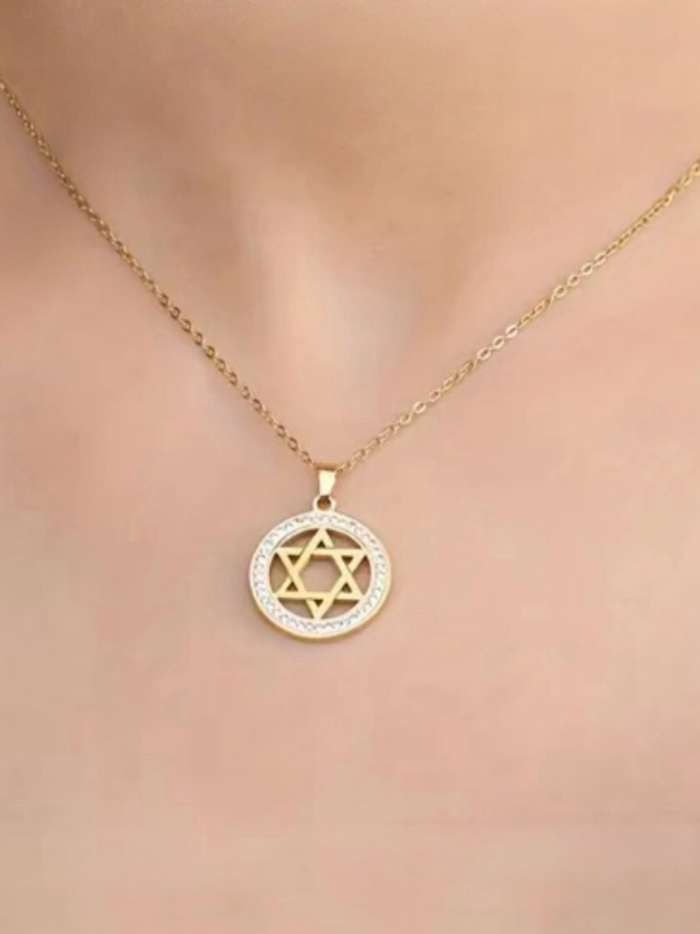 Elegant Stanley Steel and Zirconia Start of David Necklace