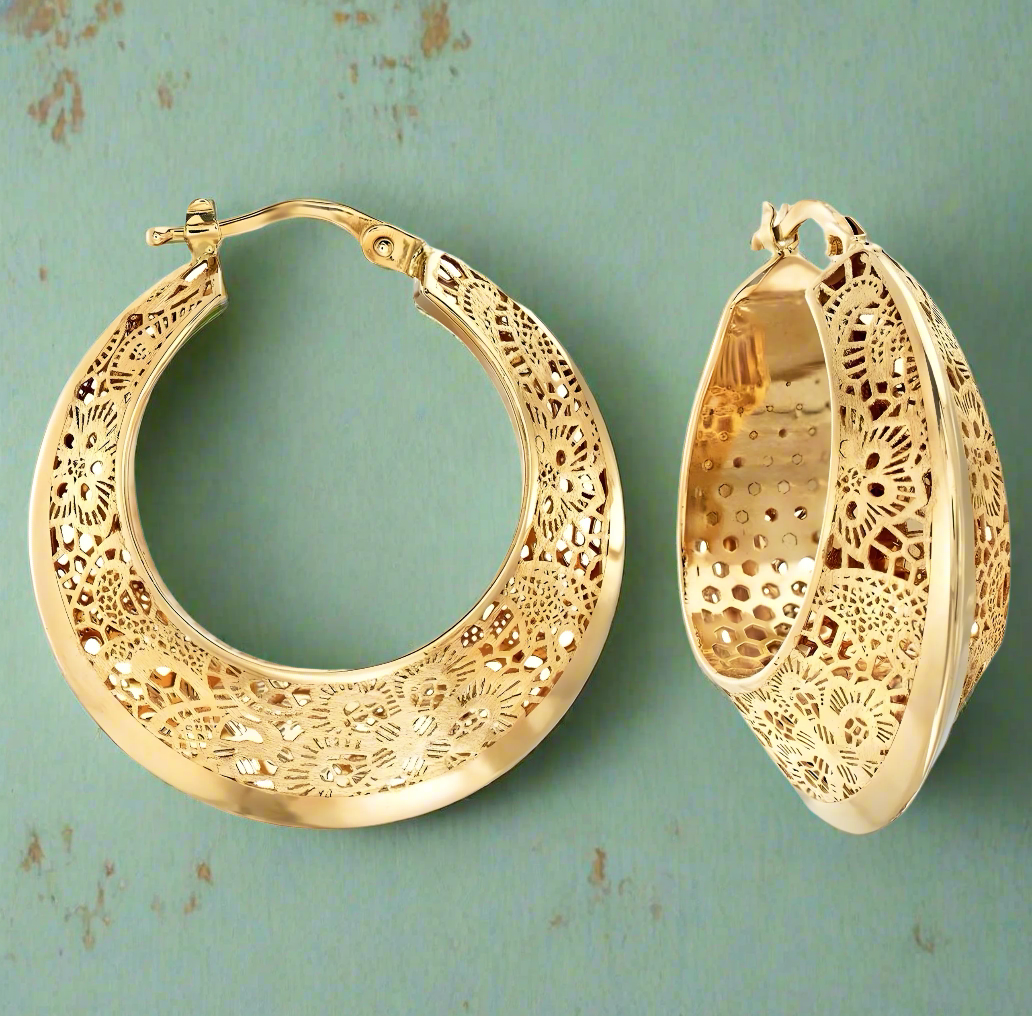 18K Gold Filled Openwork Carved Earrings