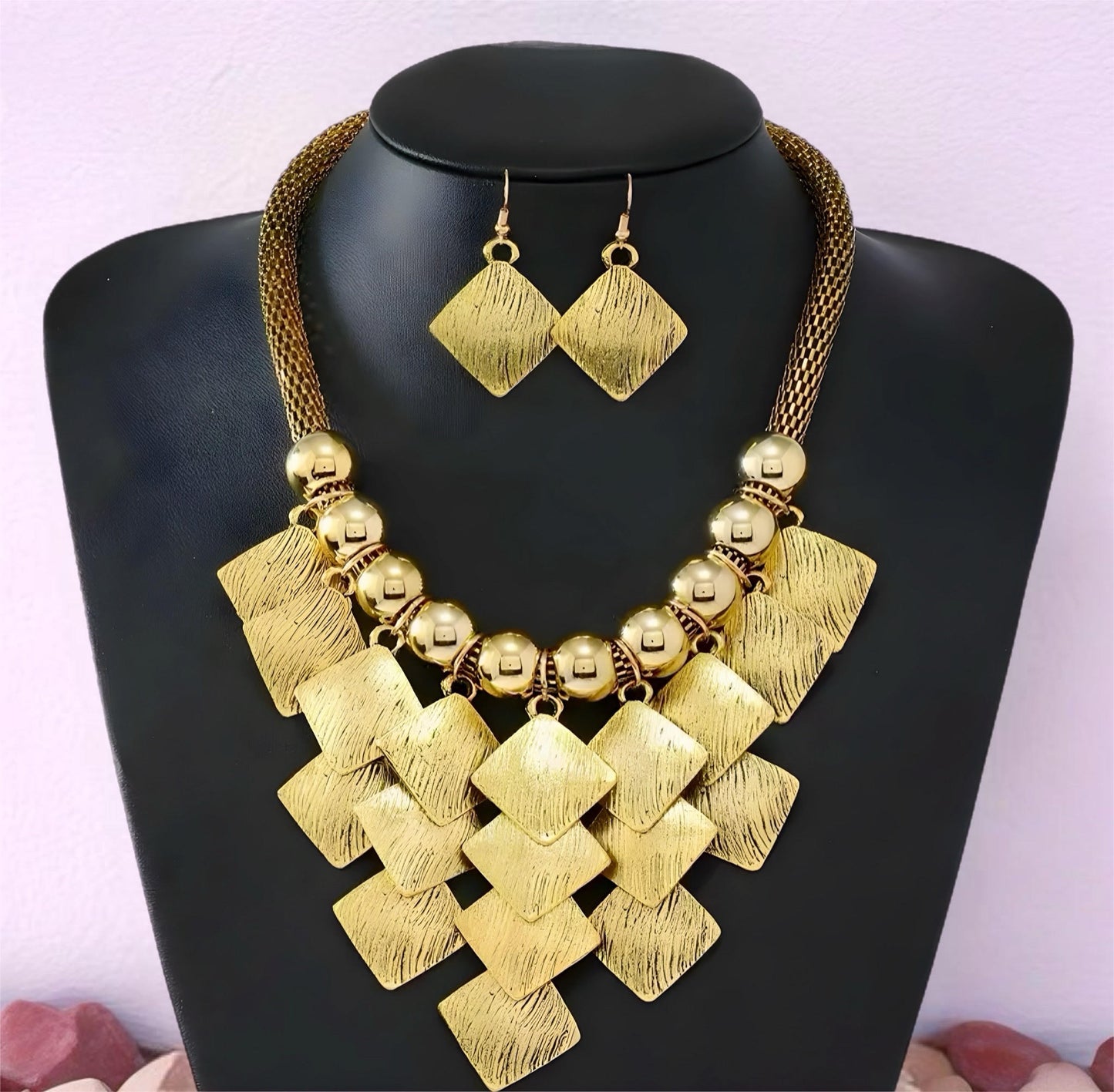 Allure Collection: Cascade Gold Fashion Necklace and Earring Set