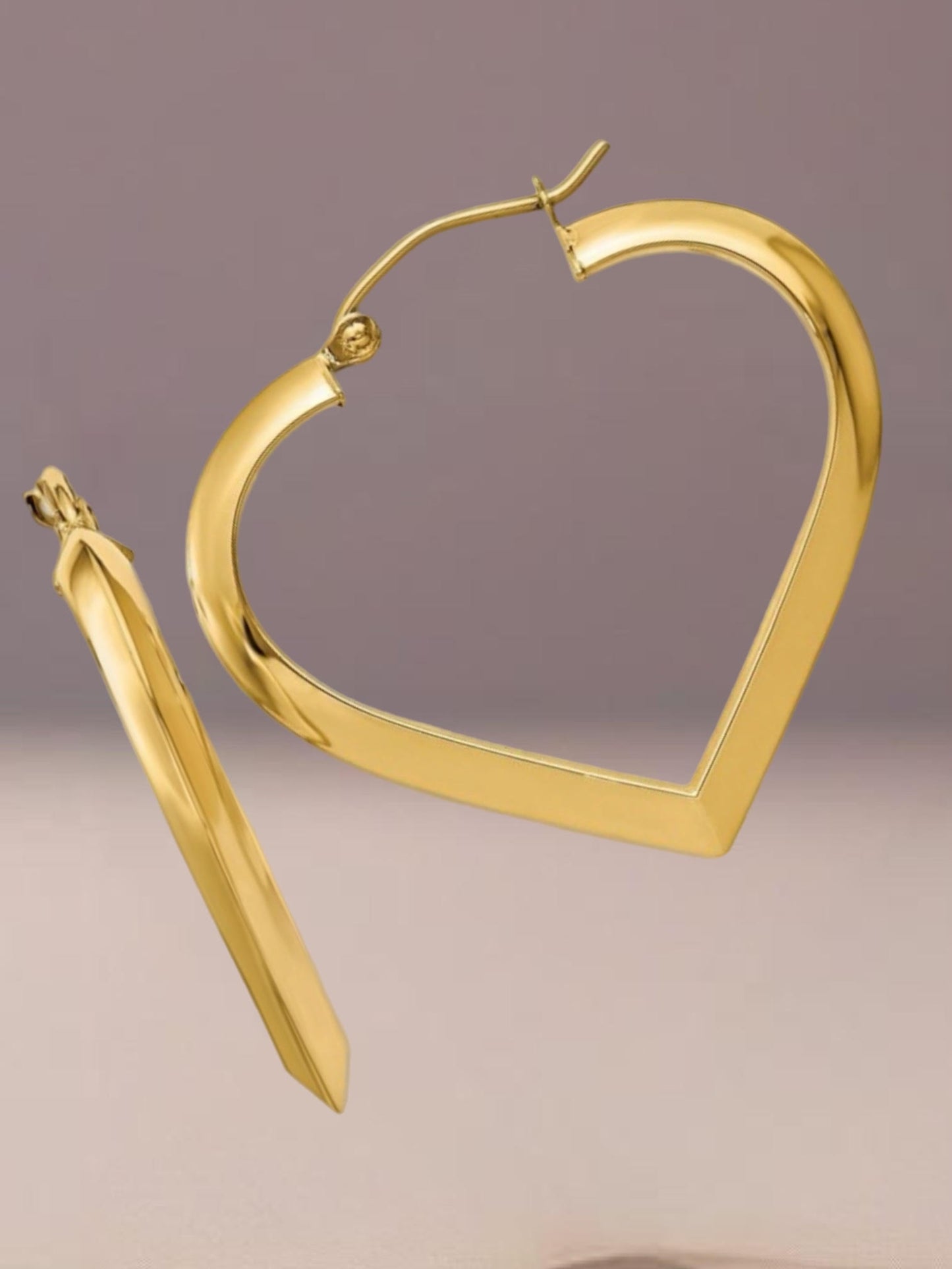 Genuine Solid  14K Gold Heart Hoop Earrings