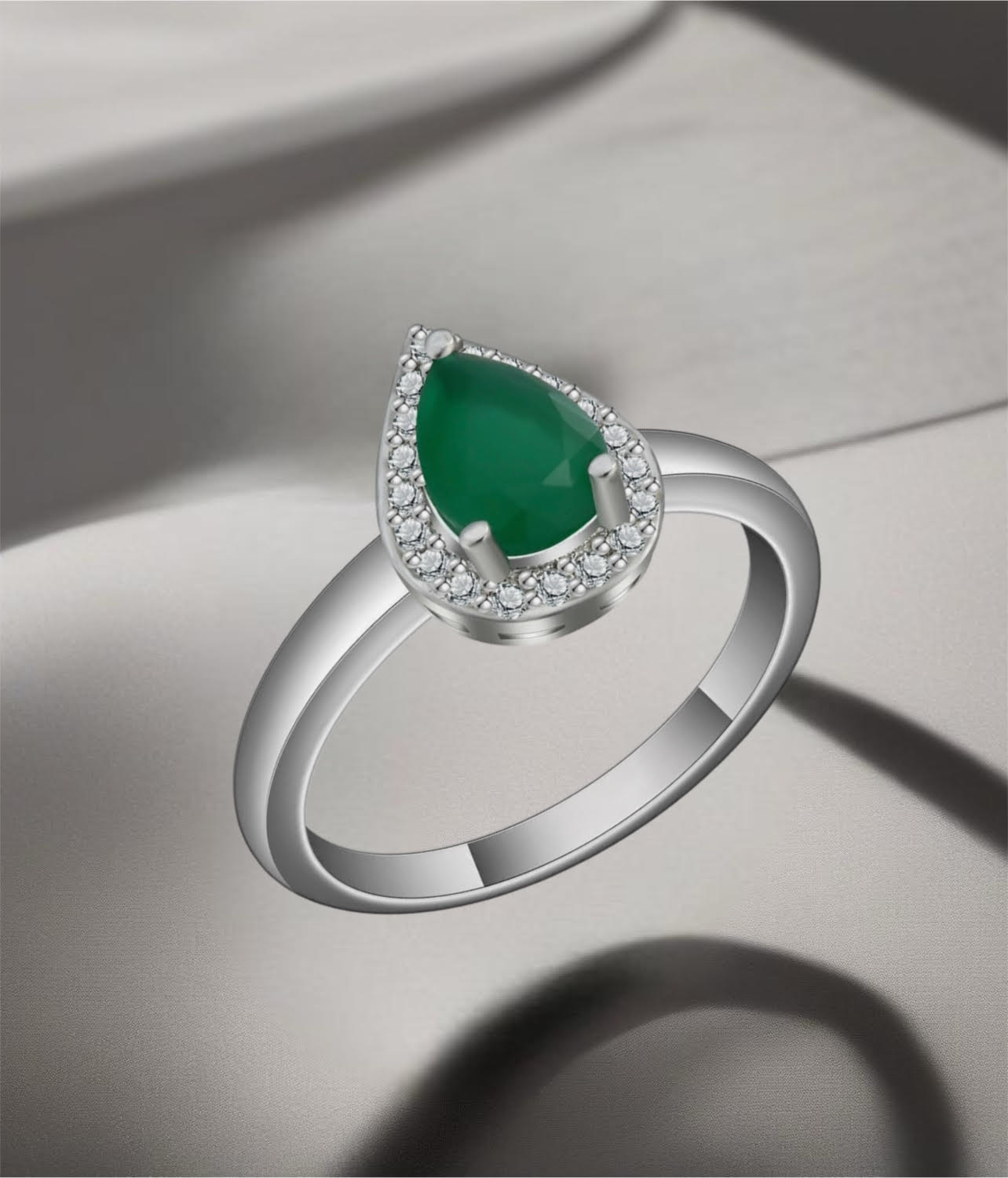 Genuine 925 Silver Filled Ring with Lab Emerald and Zirconia