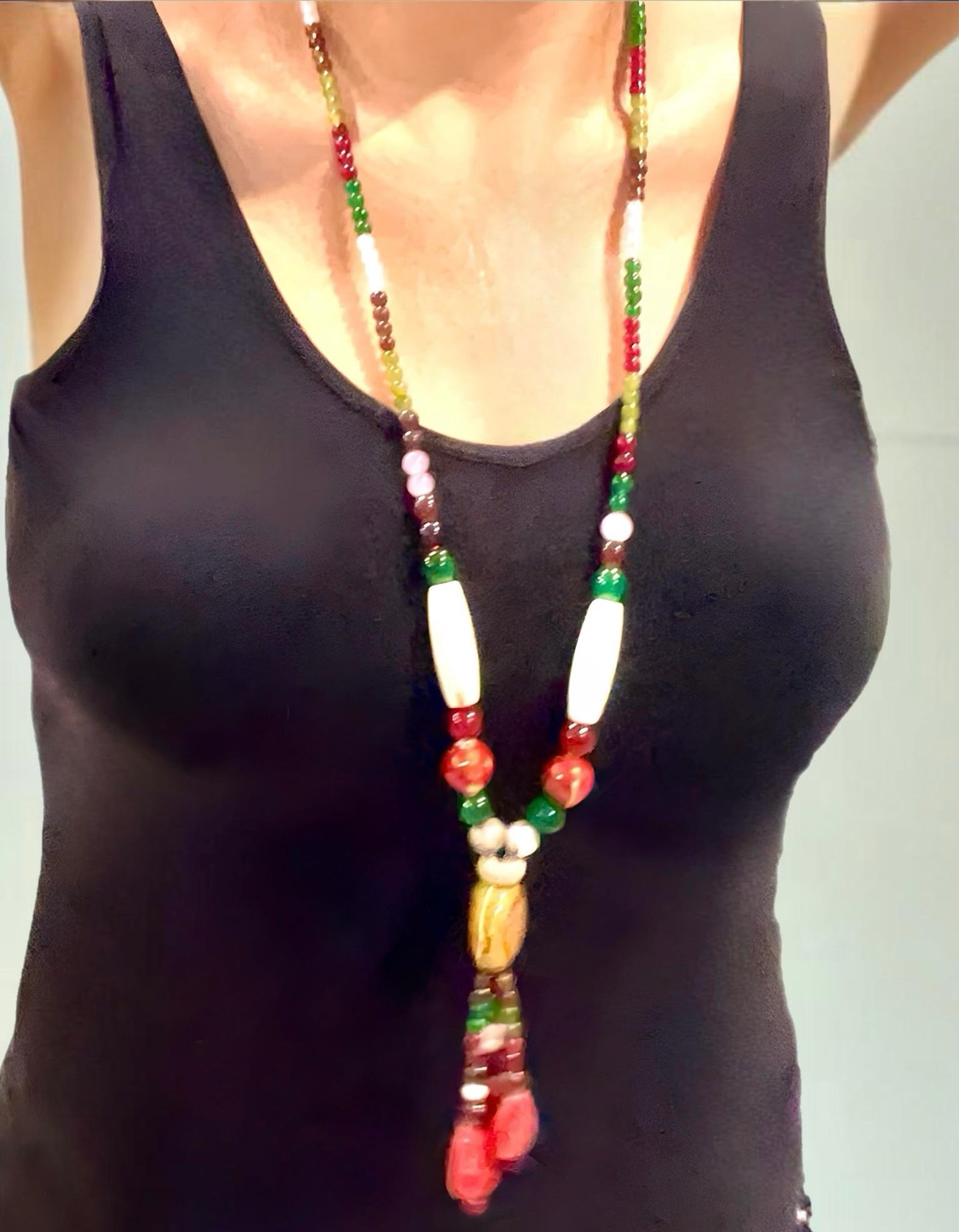 Fashion Ceramic and Natural Beaded Handcrafted Necklace