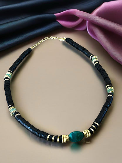 Jade Stone Black Wood Bead Necklace