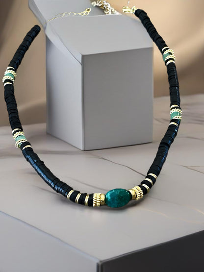 Jade Stone Black Wood Bead Necklace