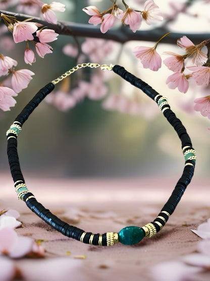 Jade Stone Black Wood Bead Necklace