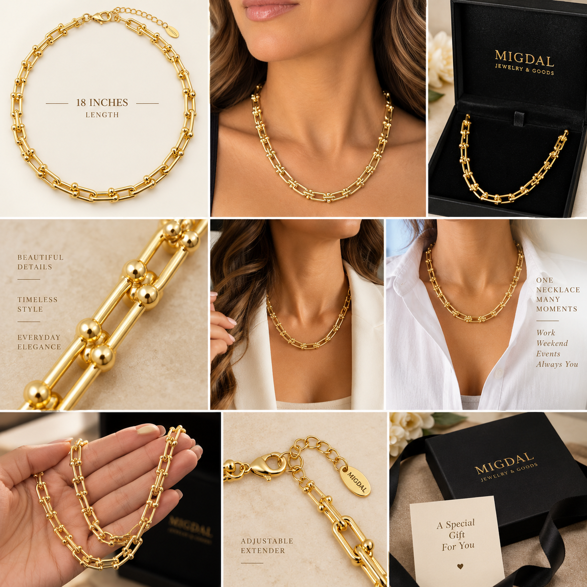 18K Gold Plated Paperclip Link Statement Chain Necklace