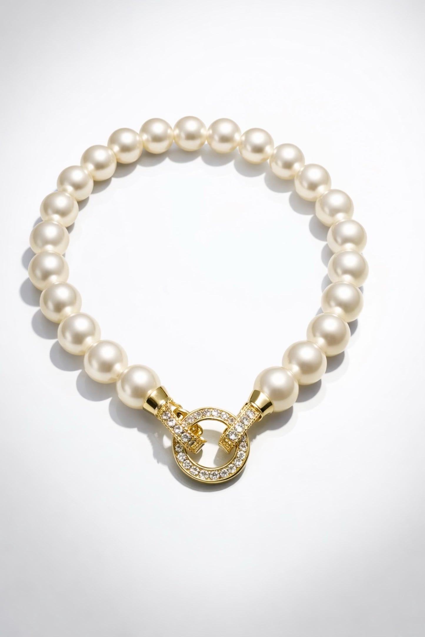 Aurelia Arvelle- Lab Pearl Bracelet with Zircon Clasp- Elegant Pearl Jewelry