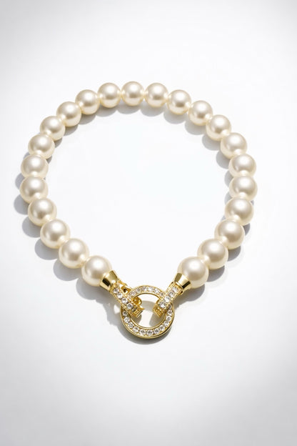 Aurelia Arvelle- Lab Pearl Bracelet with Zircon Clasp- Elegant Pearl Jewelry