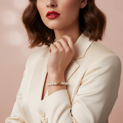Aurelia Arvelle- Lab Pearl Bracelet with Zircon Clasp- Elegant Pearl Jewelry
