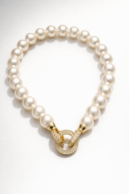 Aurelia Arvelle- Lab Pearl Bracelet with Zircon Clasp- Elegant Pearl Jewelry