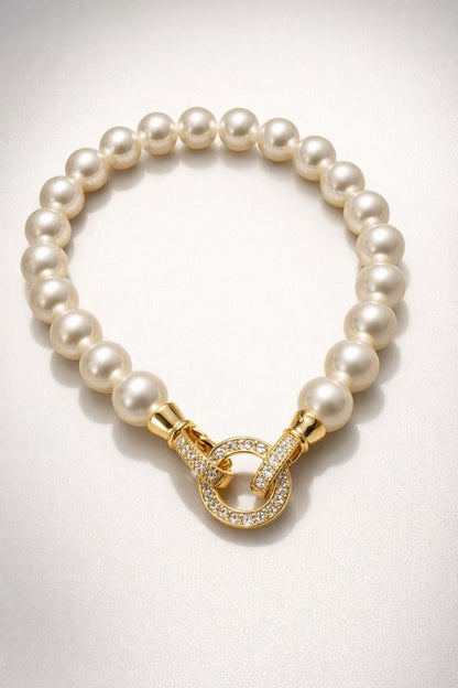 Aurelia Arvelle- Lab Pearl Bracelet with Zircon Clasp- Elegant Pearl Jewelry
