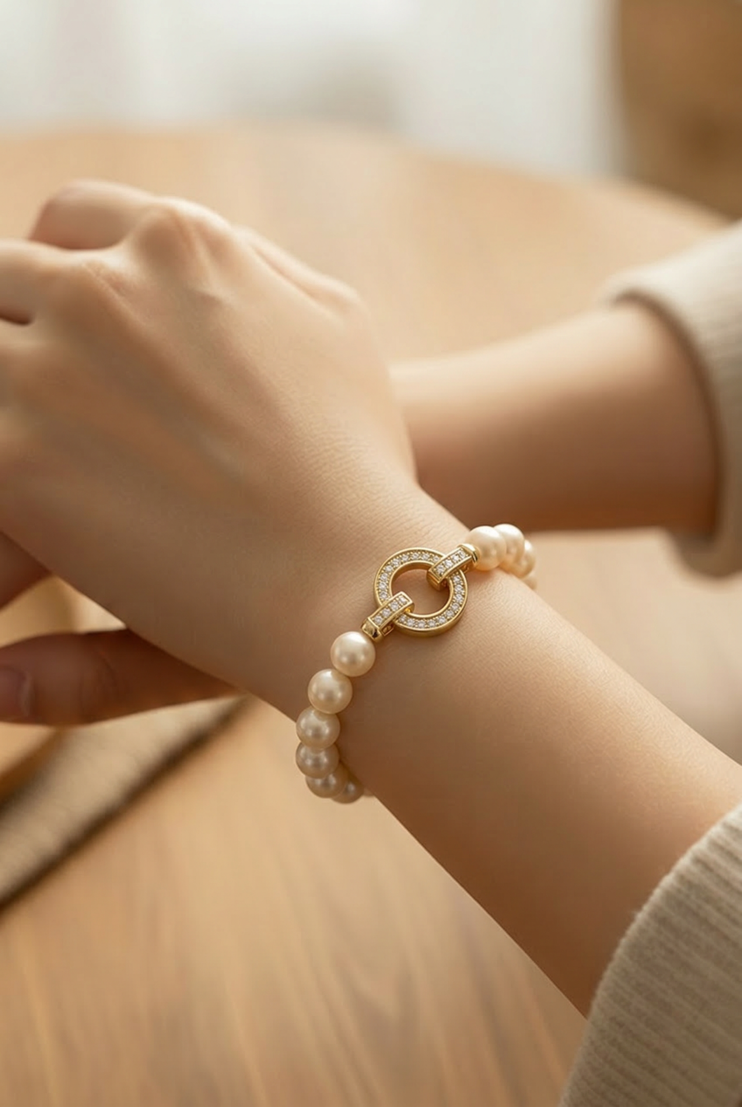Aurelia Arvelle- Lab Pearl Bracelet with Zircon Clasp- Elegant Pearl Jewelry