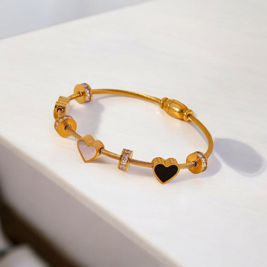 Stainless Steel  Gold Plated Heart Bangle