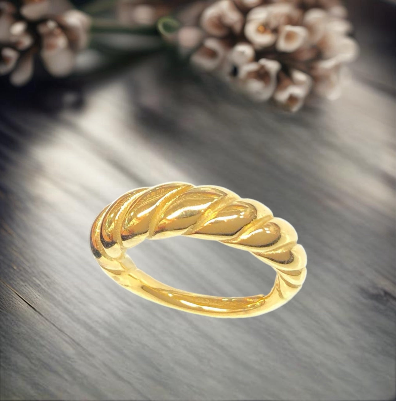 18K Gold Filled, Stainless Steel Braided Queen Ring