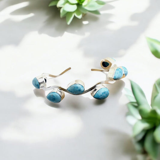 Sterling Silver  Handmade Larimar Stone Bracelet