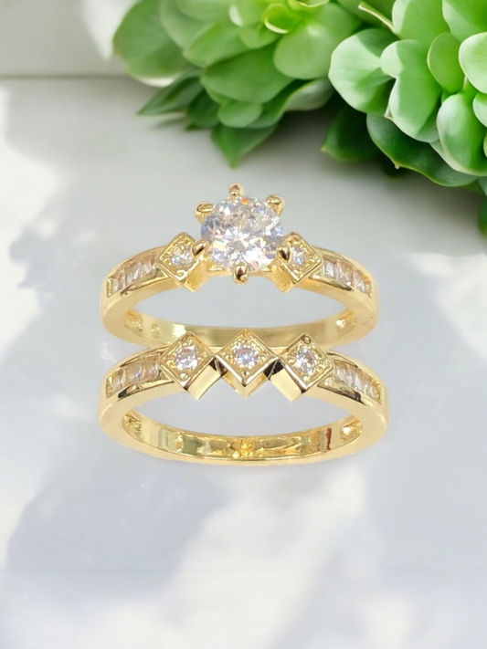 18k Gold Filled Solitary and Band Zirconia Ring Set