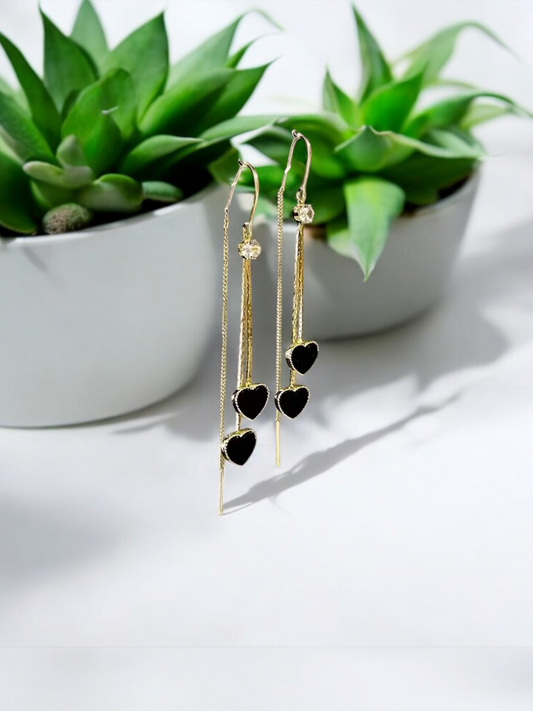 Gold Plated -Fashionable Black Hearts Earrings