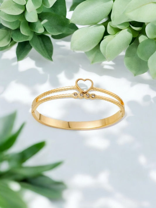 This Gold Plated Enamel Heart and Zirconia Bangle