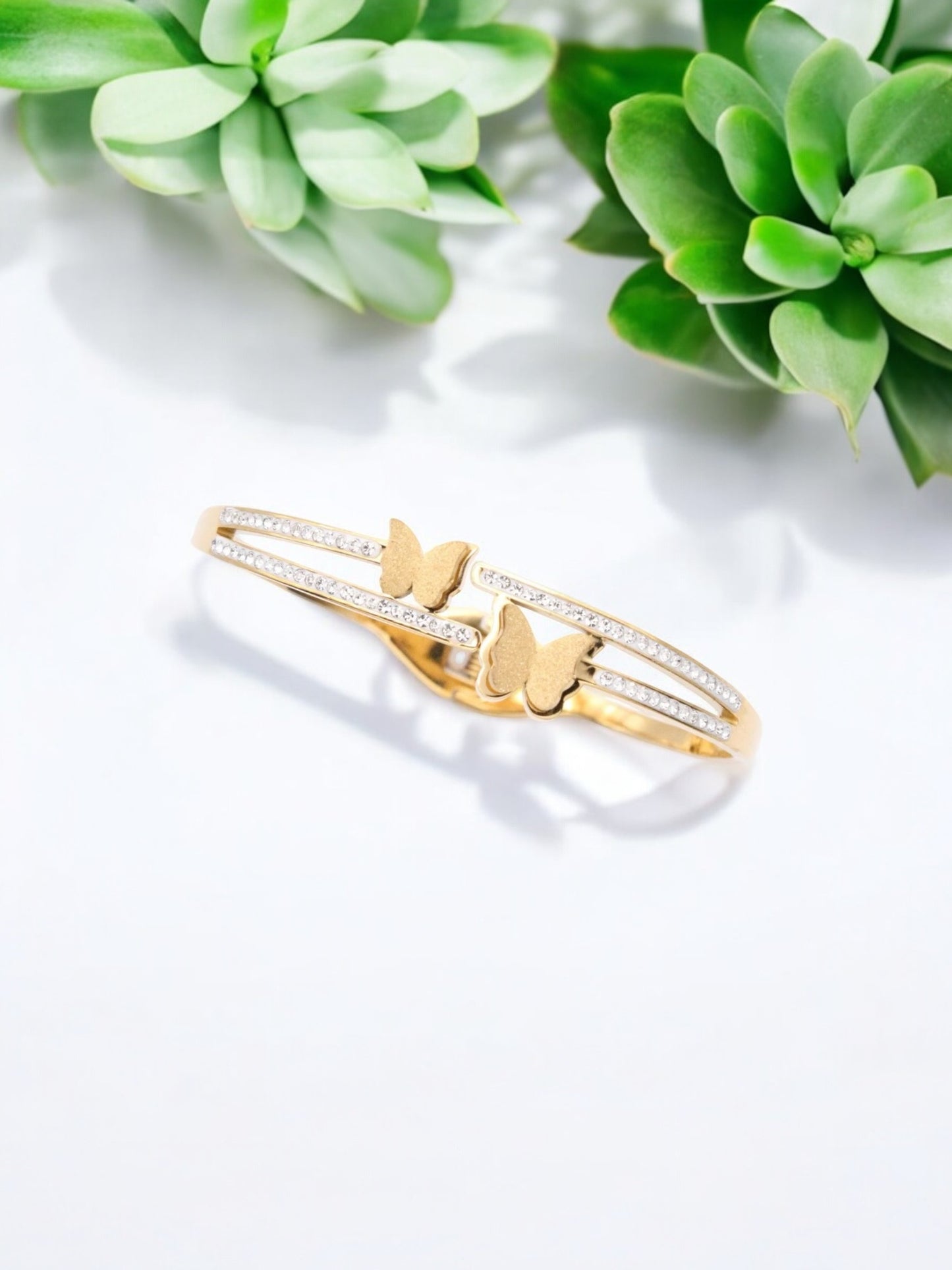 18k Gold Filled Megan Butterfly and Zirconia Bangle