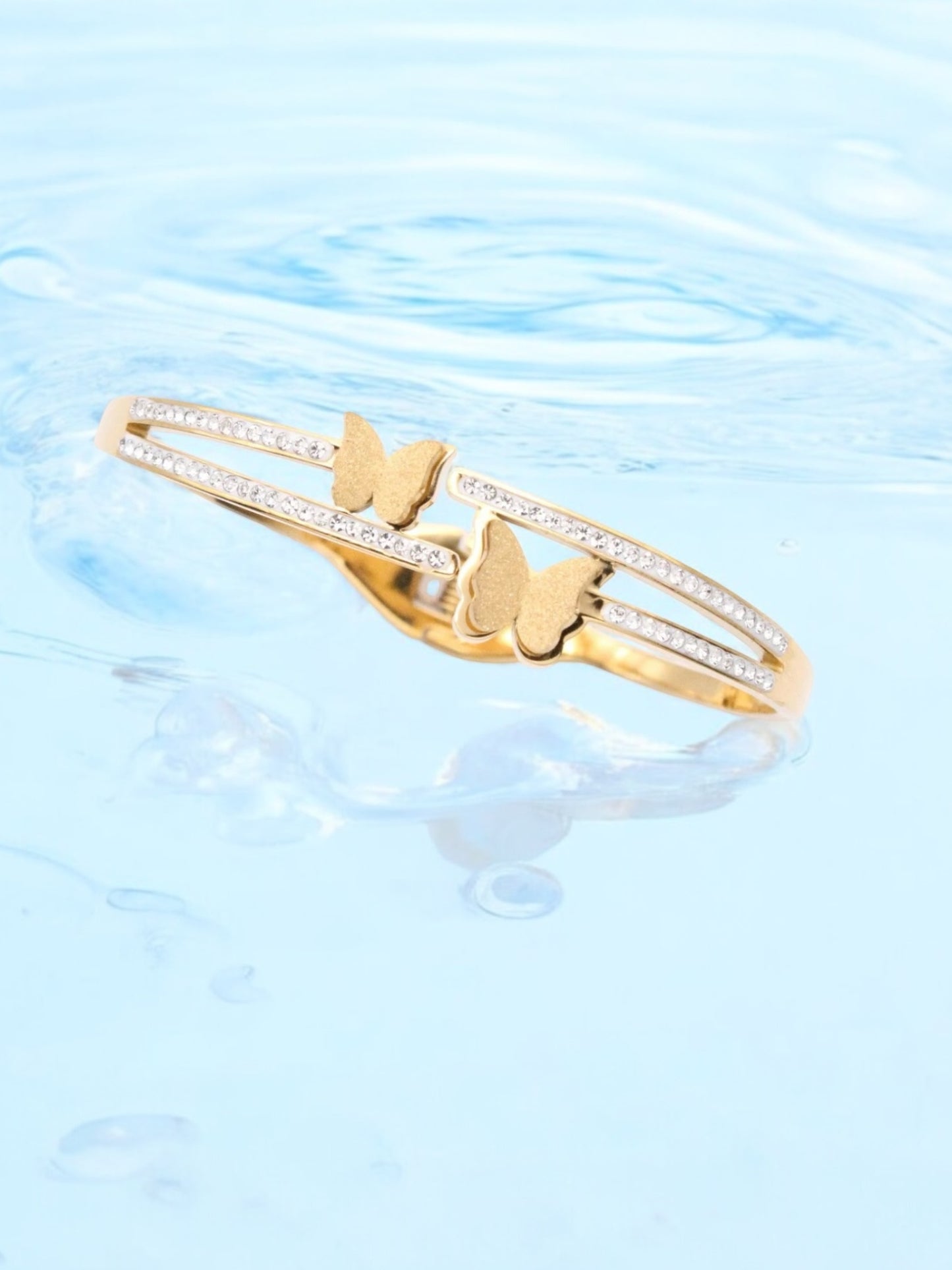 18k Gold Filled Megan Butterfly and Zirconia Bangle