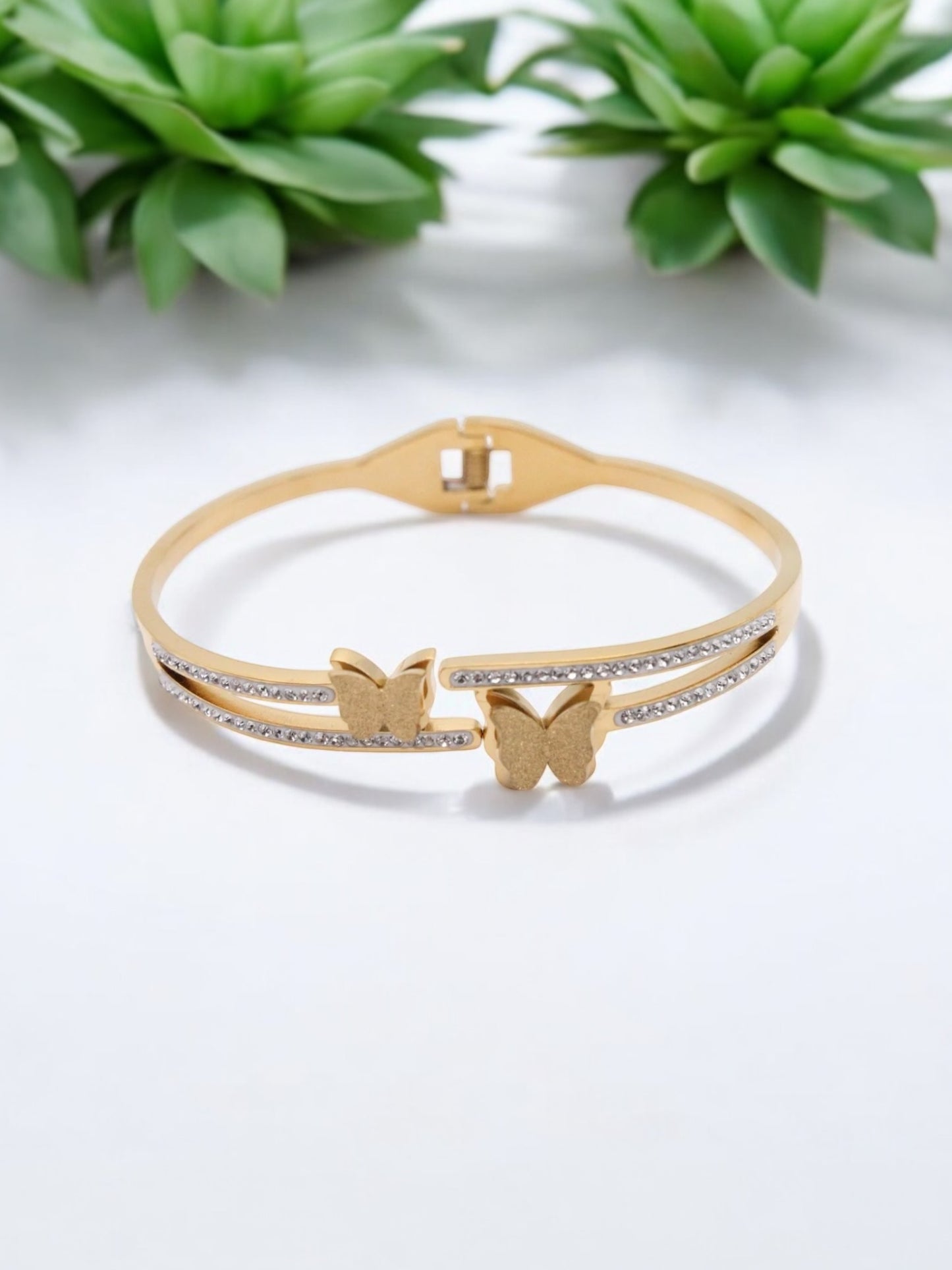 18k Gold Filled Megan Butterfly and Zirconia Bangle