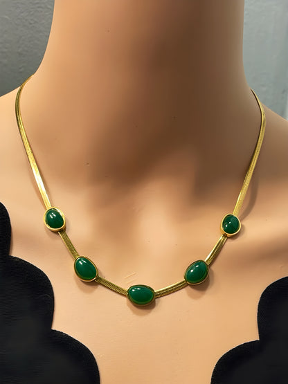 Gold Plated with Green Faux Stone Juliet Necklace