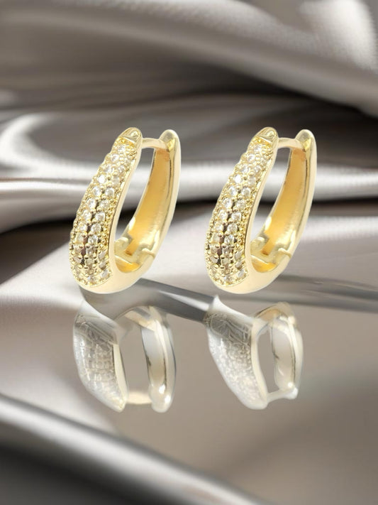 18k Gold Filled Pave Diamond Hoop Earrings