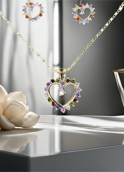 18k Gold Filled Cubic Zirconia Heart Necklace and Earring Set