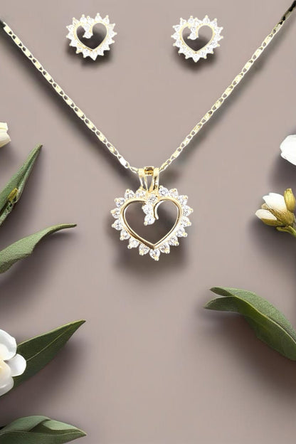 18k Gold Filled Cubic Zirconia Heart Necklace and Earring Set