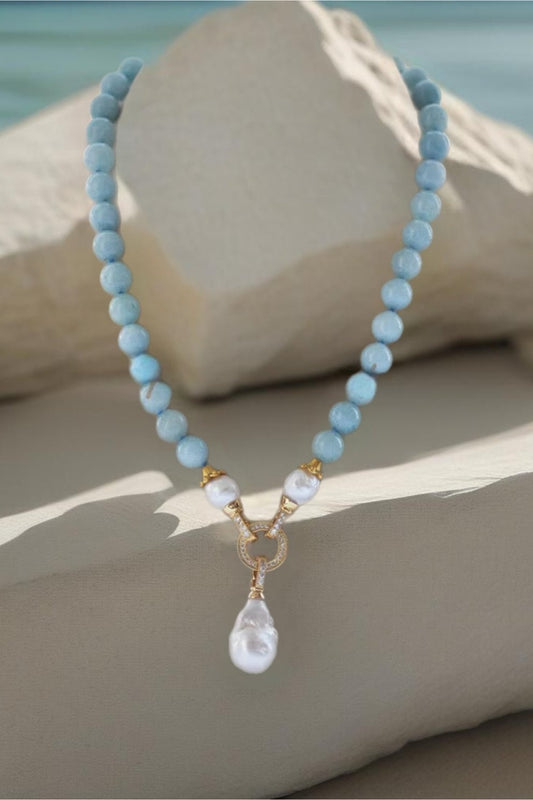 Natural Aquamarine and Pearl Necklace