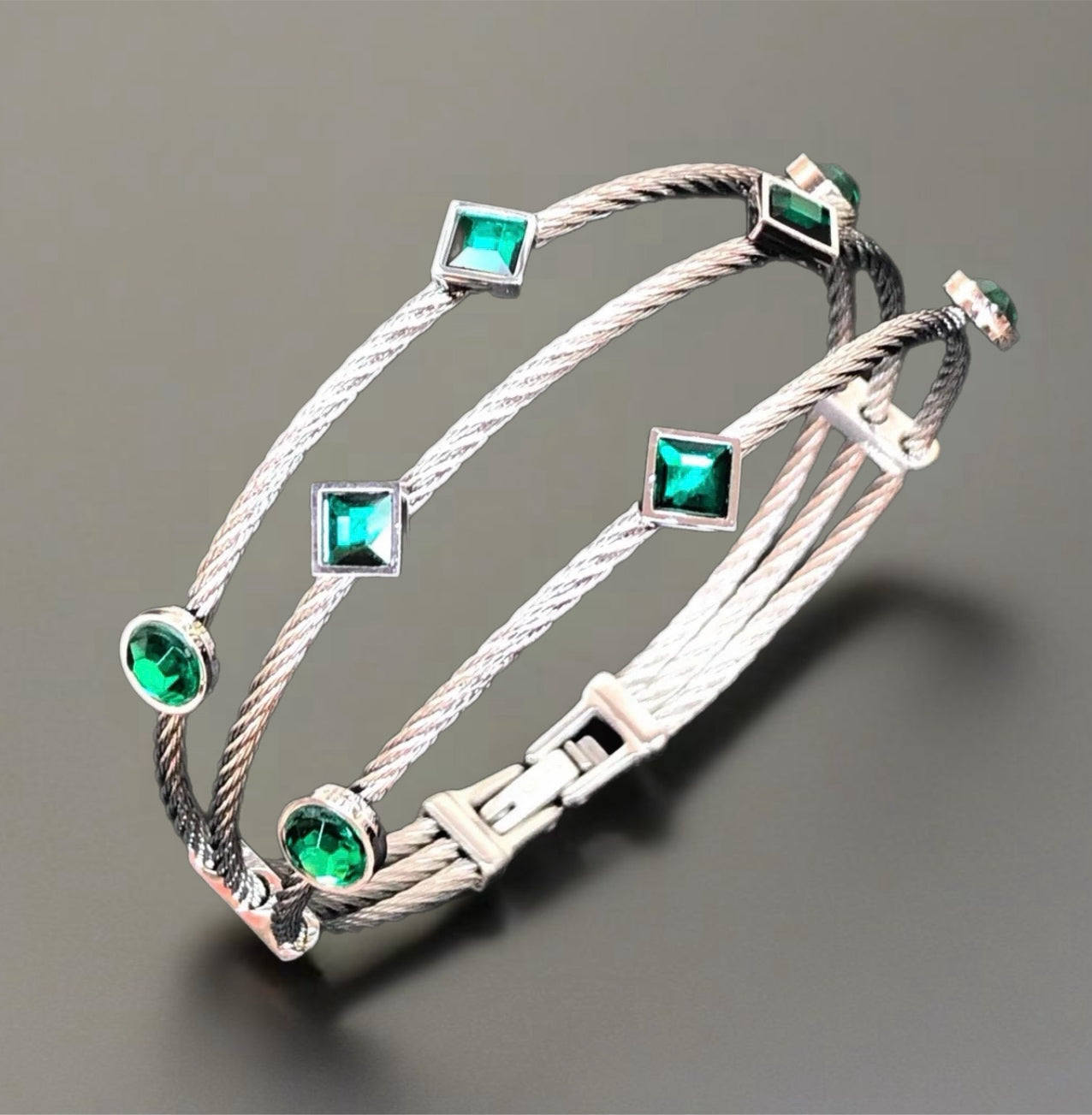 Stainless Steel Lab Emerald Bracelet