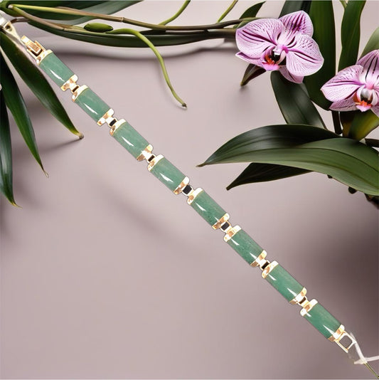 18K Gold Filled Ligth Green Jade Bracelet