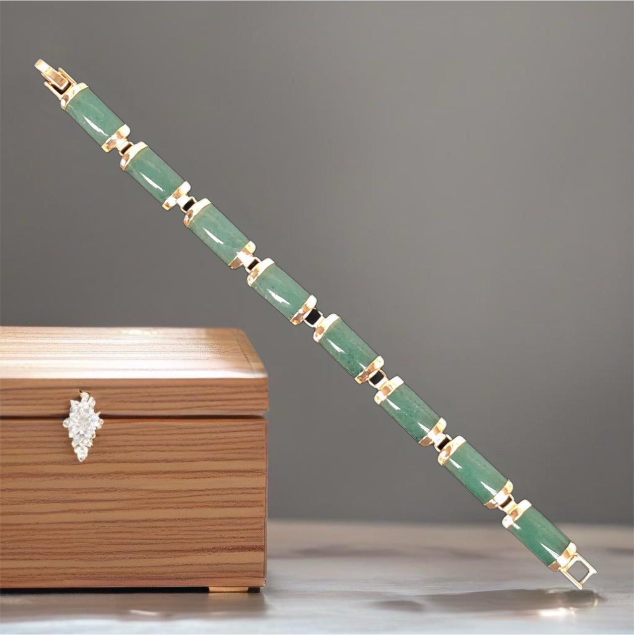 18K Gold Filled Ligth Green Jade Bracelet