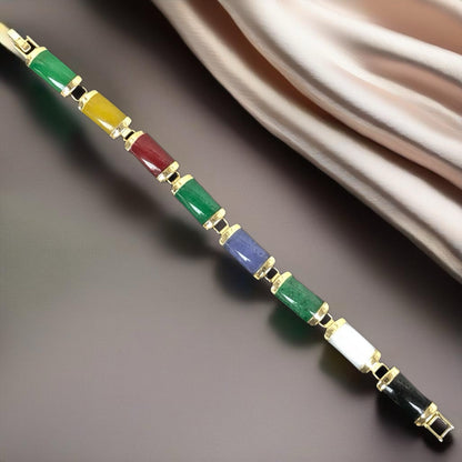 18K Gold Filled Multi-Color Jade Bracelet