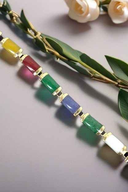 18K Gold Filled Multi-Color Jade Bracelet